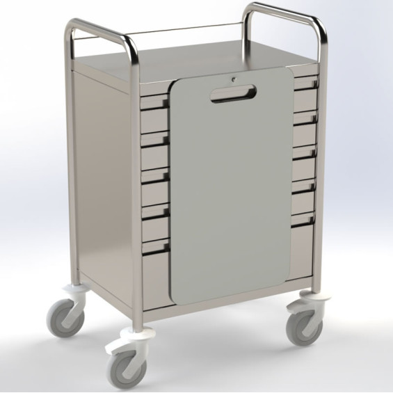 Chariot d'urgence inox 5 tiroirs plaque de massage cardiaque