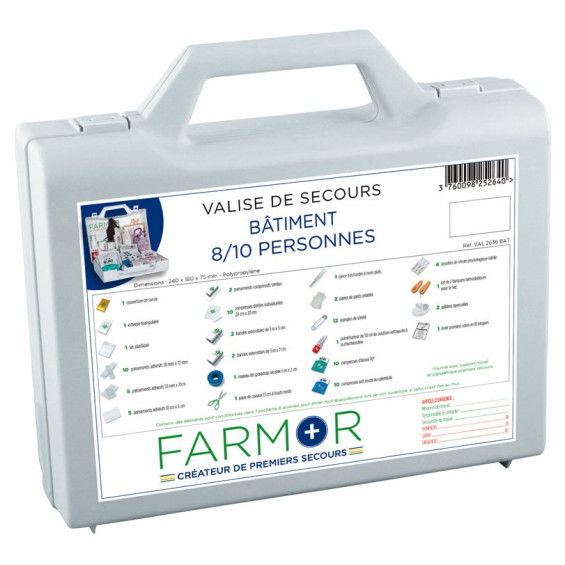Valise de secours Bâtiment - BTP 8 à 10 personnes FARMOR