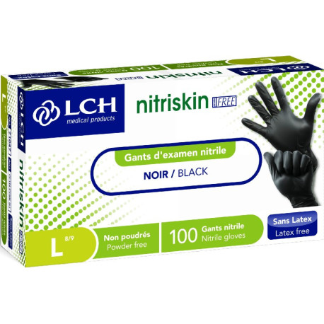 Gants nitrile noir non poudrés NITRISKIN - boîte de 100