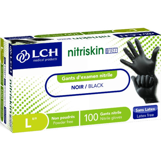 Gants nitrile noir non poudrés NITRISKIN - boîte de 100